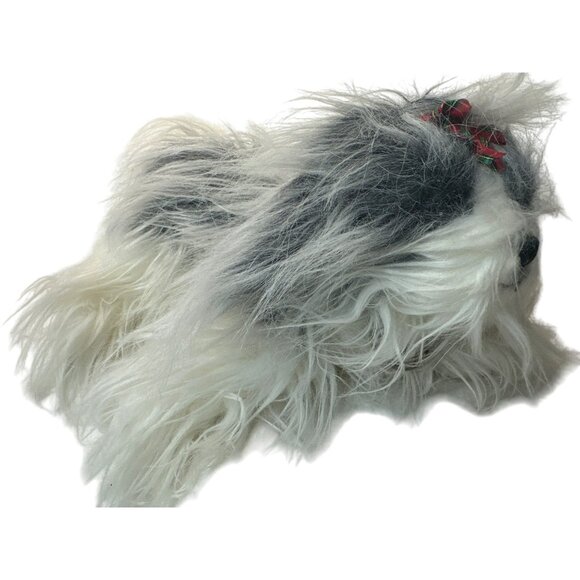 Yomiko Classic Shih Tzu Dog 14" Gray White Plush Stuffed Animal Russ Plaid Bow - Picture 2 of 7